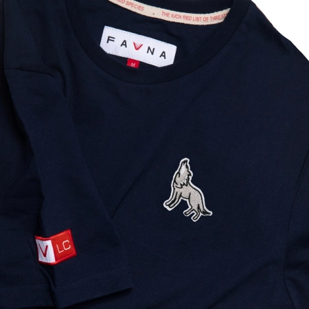 T-shirt męski Basic z wilkiem szarym - granatowy